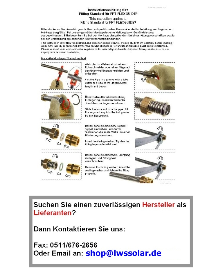 Solar Verschraubung DN20 1“ Wellrohr Solarleitung  